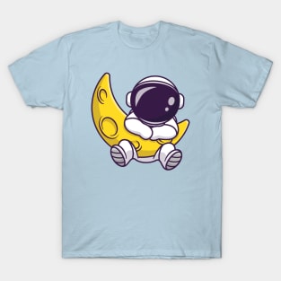 Cute Astronaut With Sickle Moon Cartoon T-Shirt